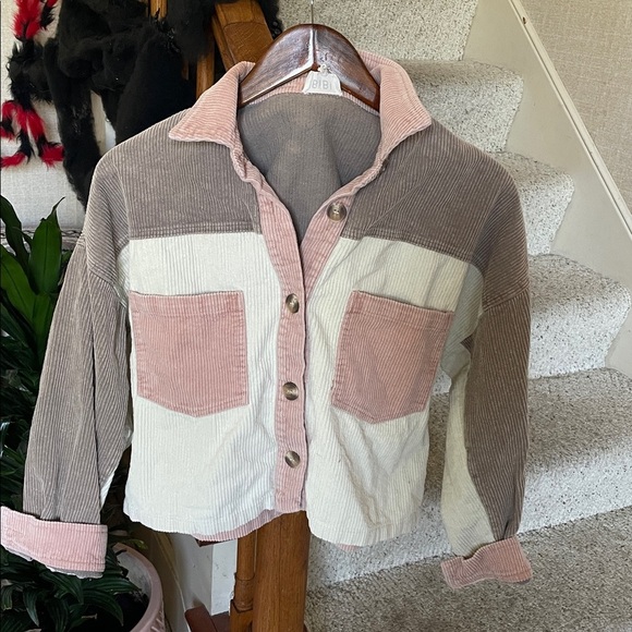 BiBi Pink and Brown Cream Fall Corduroy Utility Jacket - Picture 2 of 11